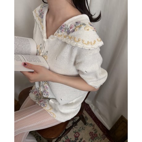 Vintage floral embroidery cardigan