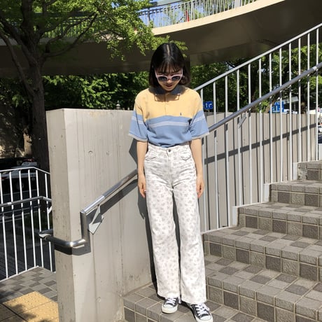 【Used polo shirt】lemon yellow × baby blue