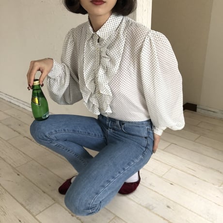 Vintage dot frill blouse