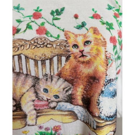 Vintage girly cat print T-shirt
