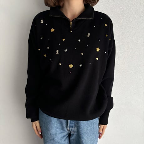 Vinvage parts harf zipper knit