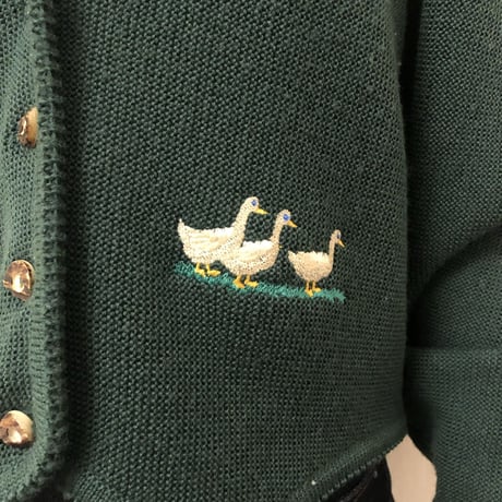 French green puff sleeve cardigan