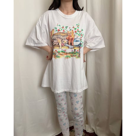 Vintage girly cat print T-shirt
