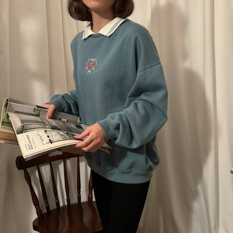 Vintage milk green knit collar sweat
