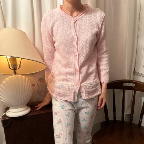 Vintage baby pink lace frill cardigan