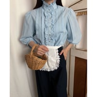 Vintage blue frill stand collar blouse