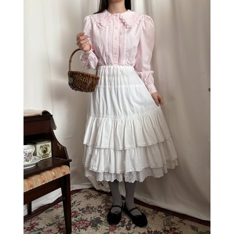 Vintage baby pink puff sleeve blouse