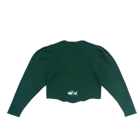 French green puff sleeve cardigan