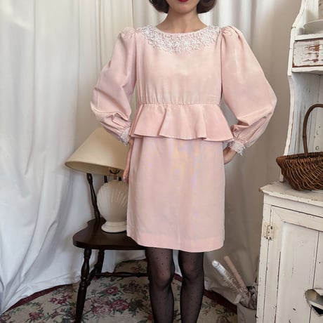 Vintage baby pink peplum one-piece