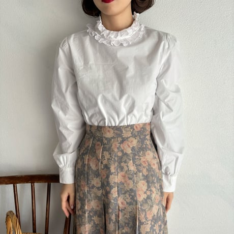 Vintage cotton frill neck white blouse