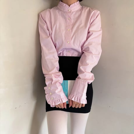 Vintage pink frill stripe blouse