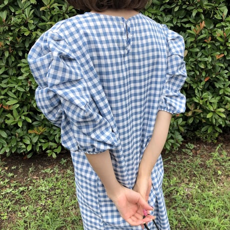 Blue gingham check one-piece