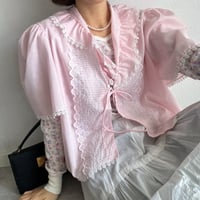 Vintage baby pink lace ribbon tops