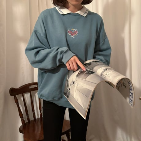 Vintage milk green knit collar sweat