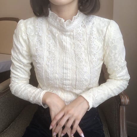 Floral lace cream blouse