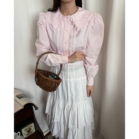 Vintage baby pink puff sleeve blouse