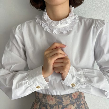 Vintage cotton frill neck white blouse