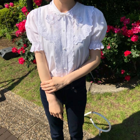 Vintage rose lace wappen bloue