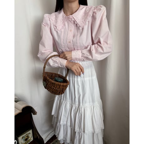 Vintage baby pink puff sleeve blouse