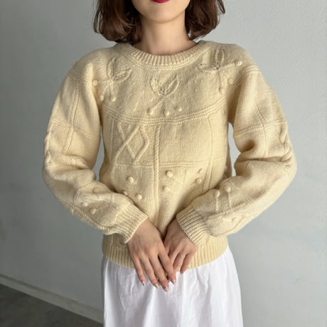 Vintage cherry embroidery short knit
