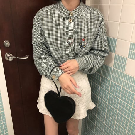 Heart embroidery check shirt