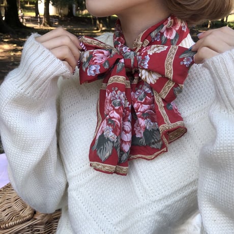 Vintage  scarf【red×rose】