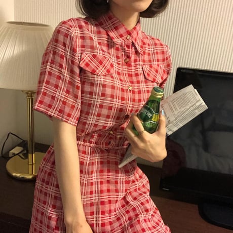 red check lovely one-piece
