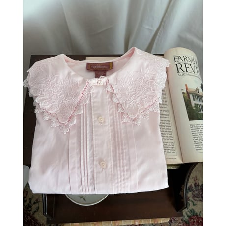 Vintage baby pink puff sleeve blouse