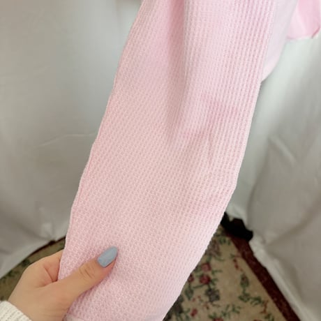 Vintage baby pink ribbon thermal tops
