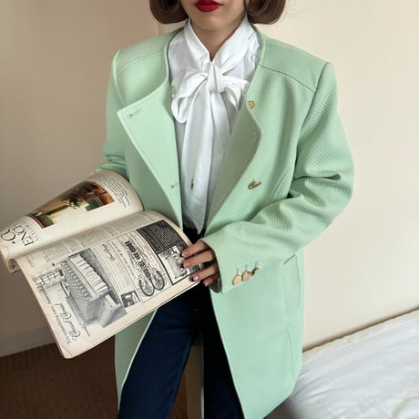 Vintage mint collarless spring coat