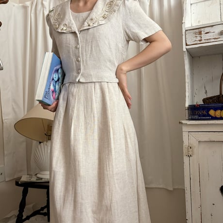 Vintage rose linen one-piece