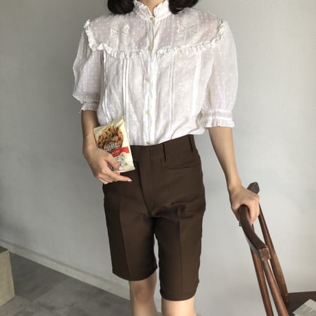Vintage girly ribbon embroidery blouse