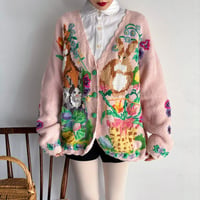 Vintage girly pink animal pattern cardigan