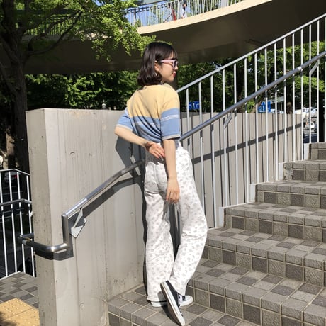 【Used polo shirt】lemon yellow × baby blue