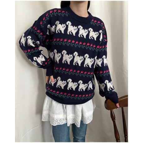Vintage lovely cat pattern knit