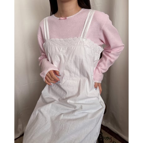 Vintage baby pink ribbon thermal tops