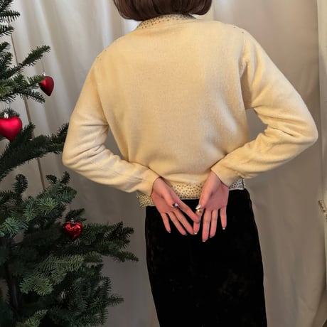Vintage beads design wool cardigan