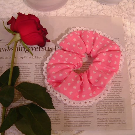 Vintage chou chou<pink heart pattern mini frill>