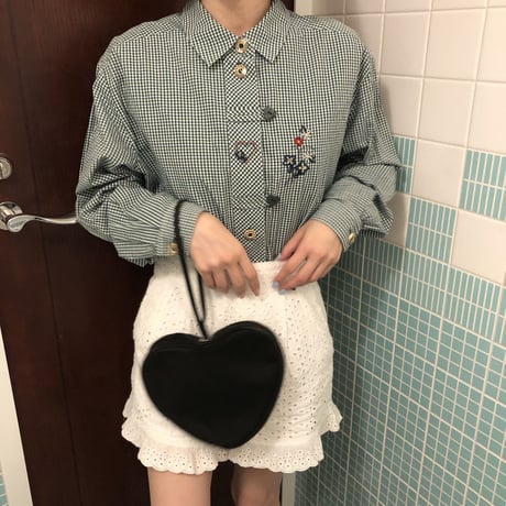 Heart embroidery check shirt