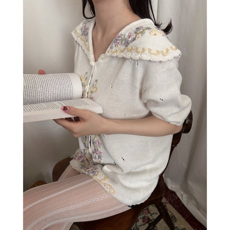 Vintage floral embroidery cardigan