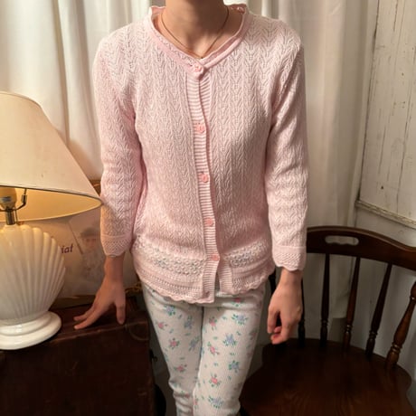 Vintage baby pink lace frill cardigan