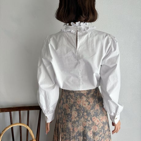 Vintage cotton frill neck white blouse
