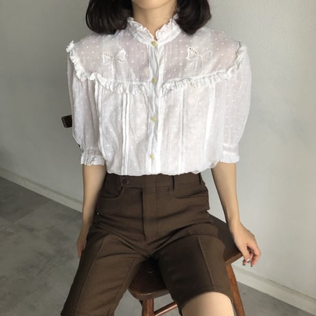 Vintage girly ribbon embroidery blouse