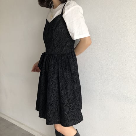Vintage glitter ribbon black one-piece