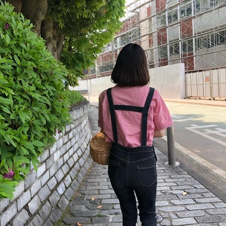 Gingham check embroidery shirt <red>