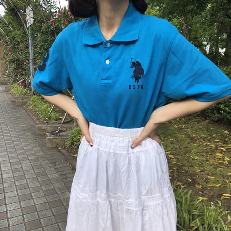 【Used polo shirt】american blue