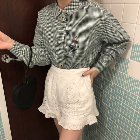 Heart embroidery check shirt