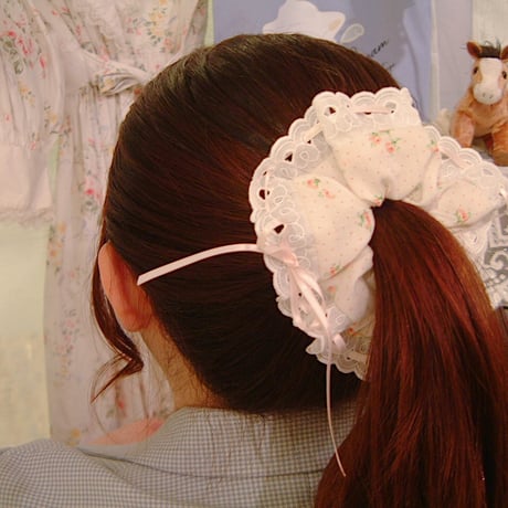 Vintage chou chou<floral pattern ribbon frill>