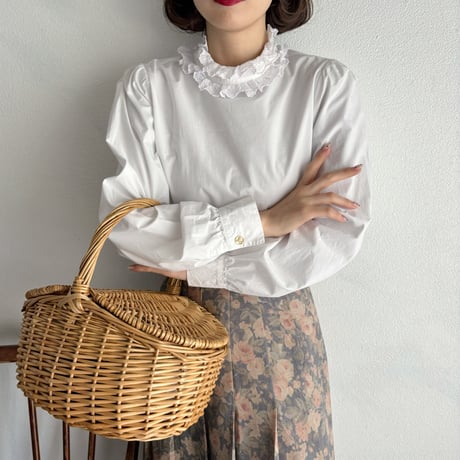 Vintage cotton frill neck white blouse