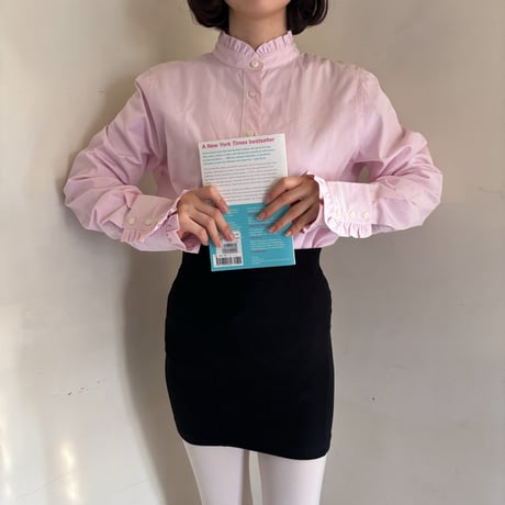 Vintage pink frill stripe blouse